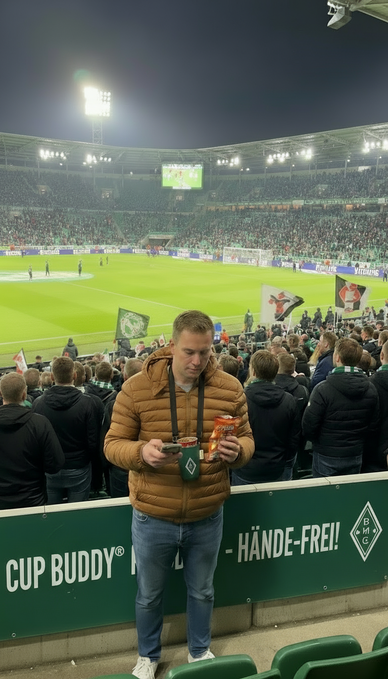 Banner mit Becher tief im Cup Buddy sitzend